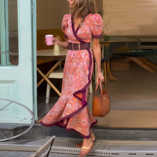 🔥LAST DAY ONLY 49% OFF🔥Elegant Pink Short Sleeve Maxi Dress