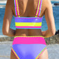 🏖️Vacation Sale 49% OFF💃Color Contrast Patchwork Nylon Sporty 3 Piece Bikini Sets