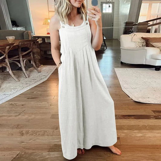 🔥Summer Hot Sale 49% OFF🔥Women's Sleeveless Wide Leg Jumpsuit with Pockets