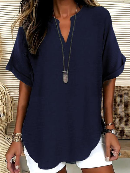 🔥LAST DAY SALE 49% OFF✨👚Women's Plain Short Sleeve Blouse, Casual Solid Color Top for Daily Wear