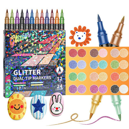 🎨Glitter Effect Brush Markers🥇✨: Create Sparkling Art Smoothly 🥳(🌈24-96 Colors | Smooth No Clog | No Bleed Through📝)