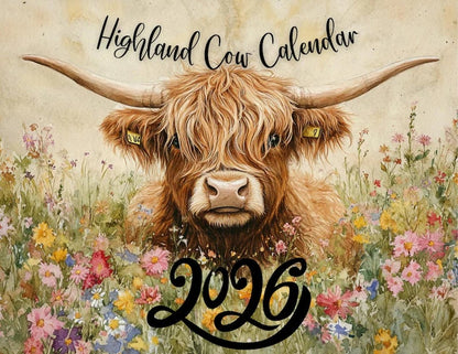 🔥Buy 2 Get 1 Free🐮Highland Cow Calendar 2026 – Rustic Farmhouse Wall Art & Monthly Planner📅