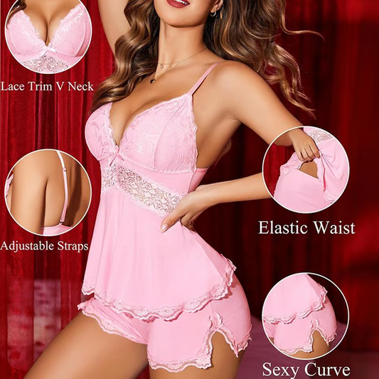 🎉🎉This week's Special Sales - 49% OFF💕Lace Trimmed V-Neck Camisole & Shorts Sleepwear Set