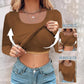 ⏰Last Day 50% OFF🍂Womens U-Neck Built-in Bra Long Sleeve Ribbed Top