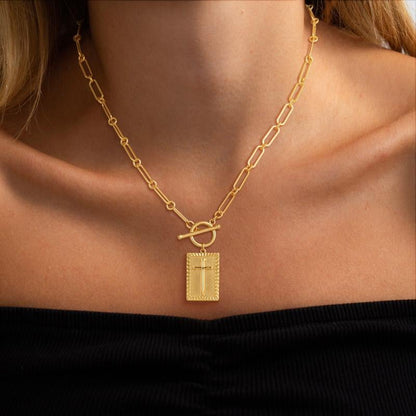 🏆Flash Sale⚡50K+SOLD! Almost Gone💥Cross Pendant Paperclip Chain Necklace, 14K Gold & Silver Plated, Unisex, Waterproof and Sweat-Resistant, Fade-Proof