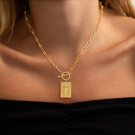 🏆Flash Sale⚡50K+SOLD! Almost Gone💥Cross Pendant Paperclip Chain Necklace, 14K Gold & Silver Plated, Unisex, Waterproof and Sweat-Resistant, Fade-Proof