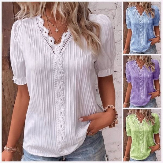 🔥HOT SALE 49% OFF🔥V Neck Plain Lace Elegant Shirt