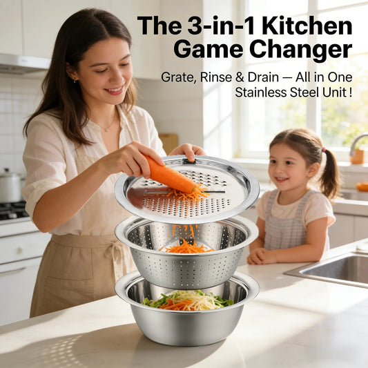 🔥HOT SALE 49% OFF-🌞🍴 German Quality 3-in-1 Stainless Steel Grater Bowl