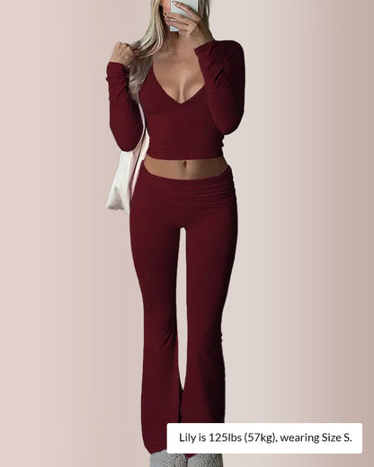 🔥2026 New Year Big Sale 50% OFF!!⚡50K+ SOLD!💕Slim-Fit V-Neck Crop Top & Pants Set
