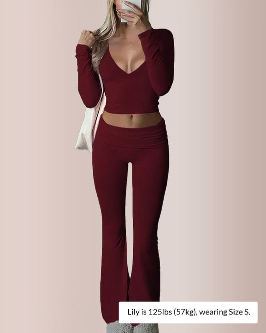 🔥2026 New Year Big Sale 50% OFF!!⚡50K+ SOLD!💕Slim-Fit V-Neck Crop Top & Pants Set