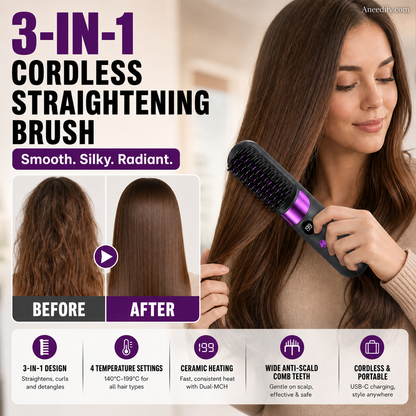 🔥HOT SALE 50% OFF💇‍♀️🔥 3-in-1 Cordless Hair Straightening Brush – Straighten, Curl & Detangle – USB-C Rechargeable with 4 Heat Settings – Perfect Hair Anywhere! ✨