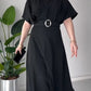 Elegant round neck dress with high waist and slit (with belt)
