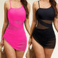 💎 51% OFF! 💎 Women's Sexy One-Piece Swim Dress – Ruched Slim Fit, High-Waisted Tummy Control & Sheer Mesh Detail 🩱✨