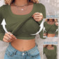 ⏰Last Day 50% OFF🍂Womens U-Neck Built-in Bra Long Sleeve Ribbed Top