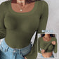 ⏰Last Day 50% OFF🍂Womens U-Neck Built-in Bra Long Sleeve Ribbed Top