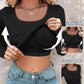 ⏰Last Day 50% OFF🍂Womens U-Neck Built-in Bra Long Sleeve Ribbed Top