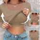 ⏰Last Day 50% OFF🍂Womens U-Neck Built-in Bra Long Sleeve Ribbed Top