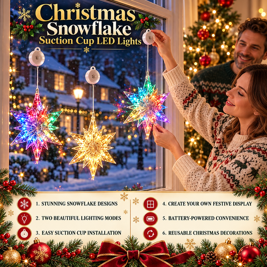 🎄🎅 CHRISTMAS MEGA SALE! 🎁 ONLY £7.99! 💖DIY Christmas Snowflake Suction Cup LED Lights ✨ | Battery Operated, Warm & Multi-Colour, Window Suction Lights, Christmas Home & Party Decor