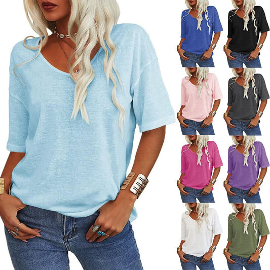 🔥Hot Sale 49% OFF - 💝Women's Solid Color V-Neck T-shirt