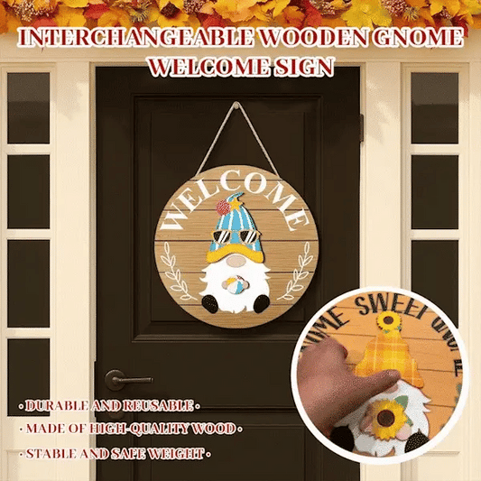 🔥Christmas Sale-Up to 50% OFF🎅Interchangeable Wooden Gnome Welcome Sign🎄