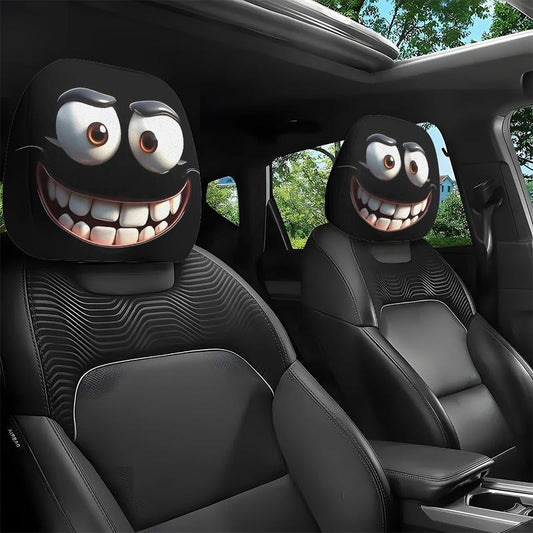 😆 Funny Cartoon Car Headrest Covers – 2PCS 2D Universal Fit🚗