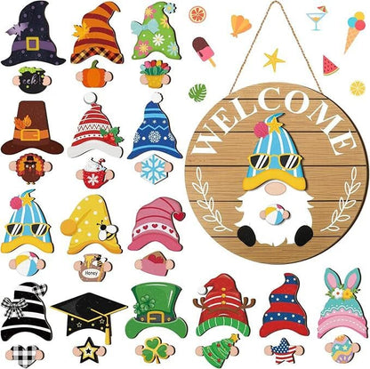 🔥Christmas Sale-Up to 50% OFF🎅Interchangeable Wooden Gnome Welcome Sign🎄
