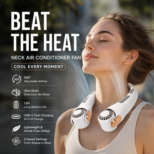 ⏰Last Day Special Price ￡12.99!!❄️Neck Air Conditioner Fan – Ultra‑quiet, 360° rotating, 3 speeds. Hands‑free cooling, long battery. Summer essential! 😎🌬️