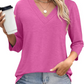 🌸Spring Specials💐Women's 3/4 Sleeve V Neck Solid Color Top