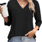 🌸Spring Specials💐Women's 3/4 Sleeve V Neck Solid Color Top