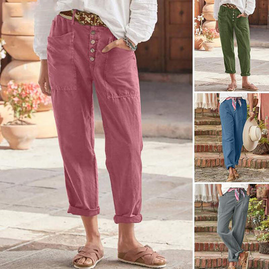 Linen Simple Button Fly Trousers【BUY 2 GET FREE SHIPPING】