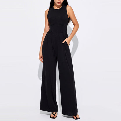 🔥Hot Sell 49% OFF 🔥Women’s Solid Sleeveless Wide Leg Jumpsuit