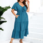 Women's Drawstring Pocket Ruffle Tiered Dress