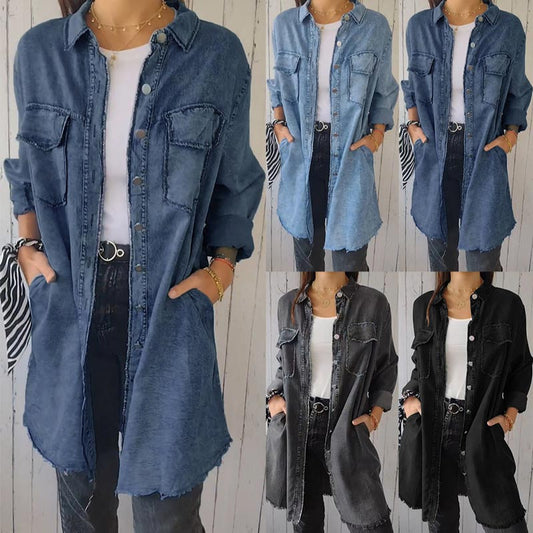 ✨️✨️LAST DAY SALE 49% OFF🤠🩵Women’s Faux Denim Comfortable Lapel Coat Shirt