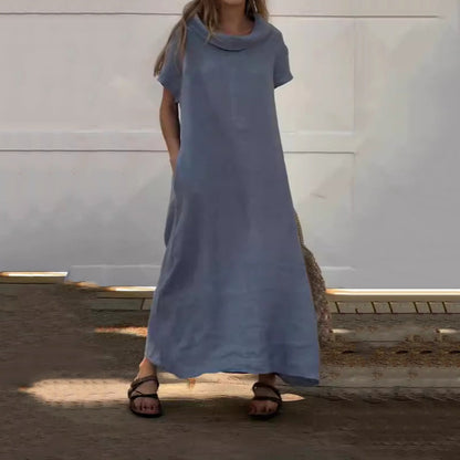 💃Women’s Cowl Neck Cotton and Linen Casual Dress