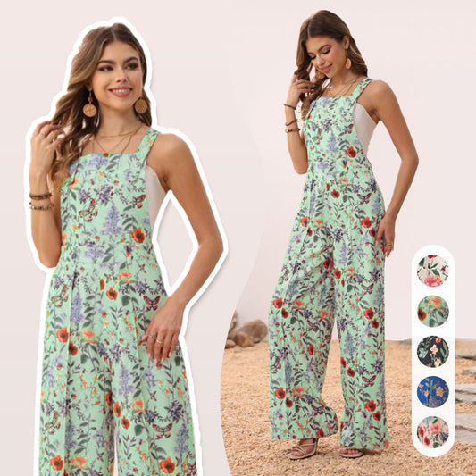 Casual Floral Loose Wide Leg Jumpsuits