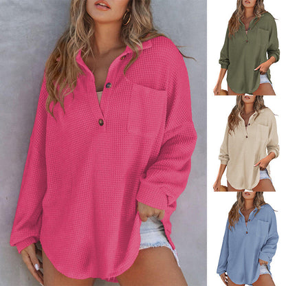 🔥Last Day Promotion 49% OFF🔥Women’s Loose Solid Color Waffle Knit Shirt