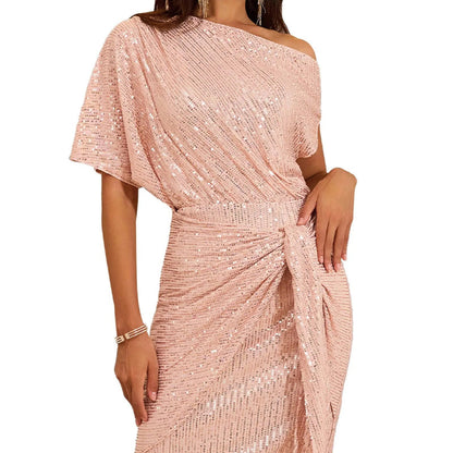 🎁Limited Sale 50% OFF💕Sparkly One-Shoulder Ruched Dress💃