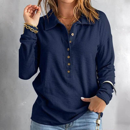 🏆2025 New Arrival🍂Women's Casual Comfortable Button V-Neck Lapel Bottom Shirt
