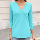 🌸Spring Specials💐Women's 3/4 Sleeve V Neck Solid Color Top