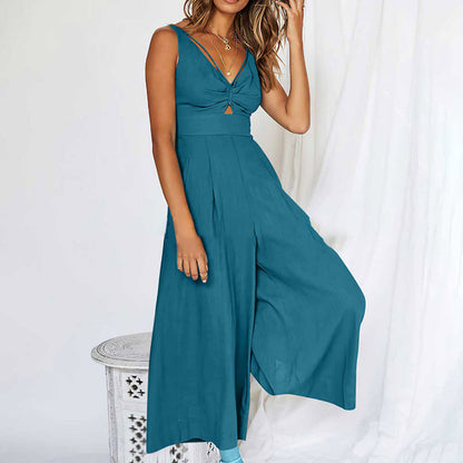 Cutout V-Neck Women's Wide-Leg Jumpsuit
