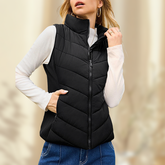 🔥Womens Sleeveless Zip Up Outerwear Stand Collar Quilted Puffer Vest(Buy 2 Free Shipping)