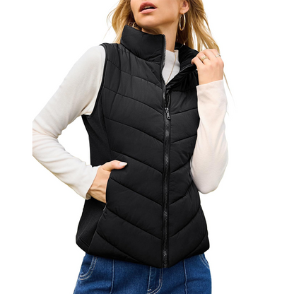 🔥Womens Sleeveless Zip Up Outerwear Stand Collar Quilted Puffer Vest(Buy 2 Free Shipping)
