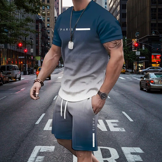🏖️Summer Cool Deal: ONLY ￡15.99!!😎Men's Gradient Color T-Shirt & Shorts Set