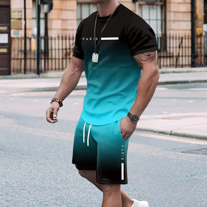 🏖️Summer Cool Deal: ONLY ￡15.99!!😎Men's Gradient Color T-Shirt & Shorts Set