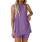 🟣Summer Hot Sale 49% OFF🧊Sleeveless Crewneck Women's 2 Piece Sets Summer Matching Lounge Shorts Set Resort Airport Travel Outfit Split Hem Casual Clothes