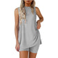 🟣Summer Hot Sale 49% OFF🧊Sleeveless Crewneck Women's 2 Piece Sets Summer Matching Lounge Shorts Set Resort Airport Travel Outfit Split Hem Casual Clothes