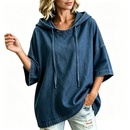 ⏳ LAST DAY SALE | 50% OFF✨Women's Casual Loose Denim Hoodie – Relaxed Comfort & Effortless Autumn Style