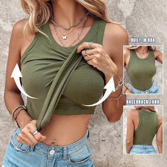 💖LAST DAY SPECIAL PRICE: ￡8.99!!💖Ribbed Stretchy Tank Top with Shelf Bra